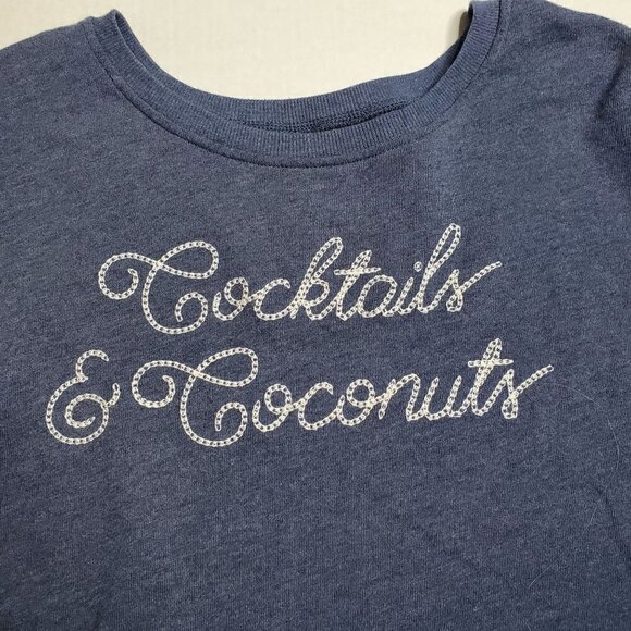ZOE + Liv Blue Pullover Raw Hem Cocktails & Coconuts Cropped Sweatshirt Size XL - Picture 4 of 10
